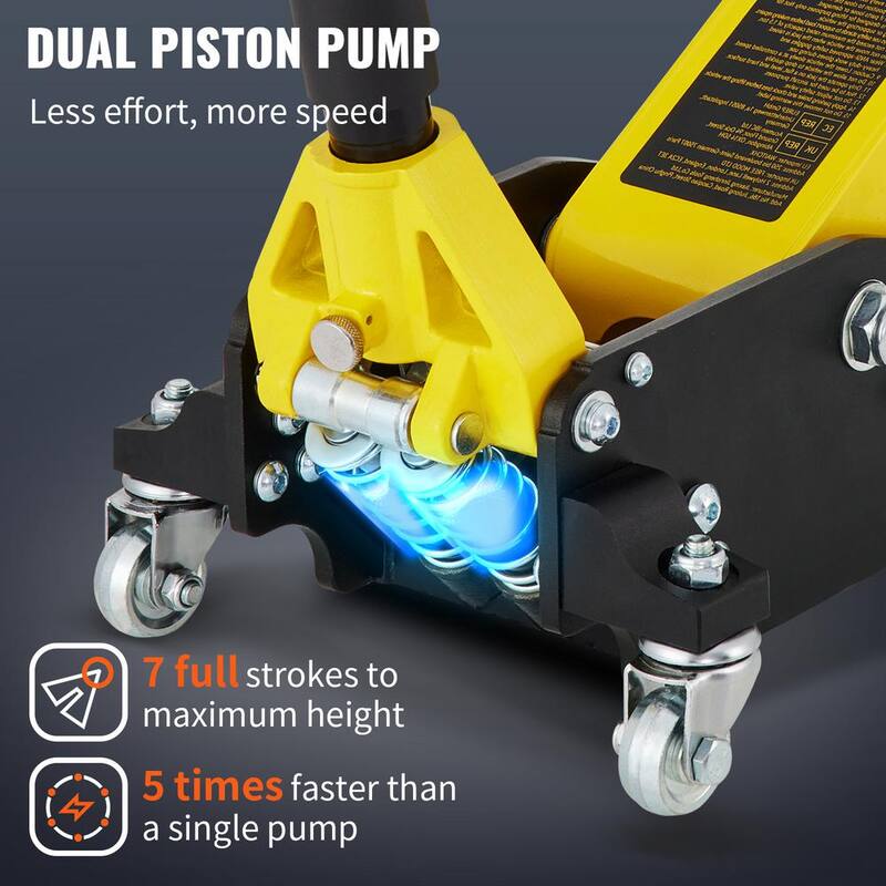 VEVOR 1.5 Ton Low Profile Aluminum Steel Racing Floor Jack Dual Pump Lift Car Heavy-duty Steel Durable Aluminum Construction - SGWSQJDLTS15TZLGSV0-0702