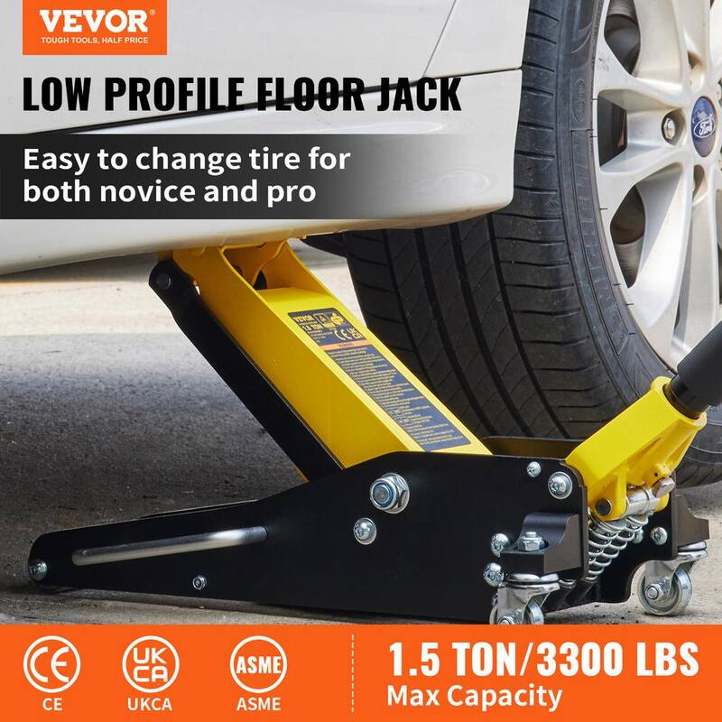 VEVOR 1.5 Ton Low Profile Aluminum Steel Racing Floor Jack Dual Pump Lift Car Heavy-duty Steel Durable Aluminum Construction - SGWSQJDLTS15TZLGSV0-0702