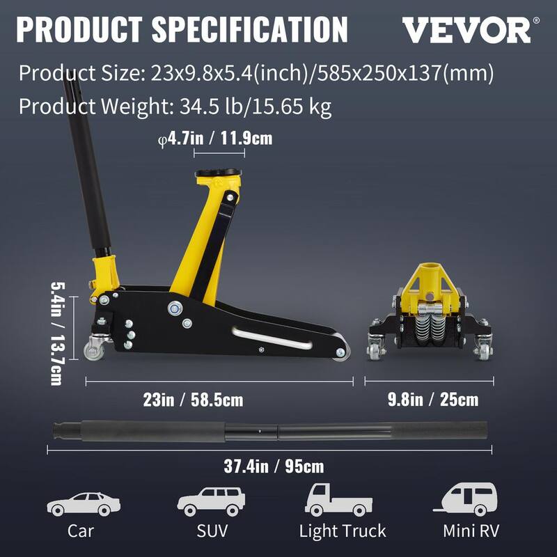 VEVOR 1.5 Ton Low Profile Aluminum Steel Racing Floor Jack Dual Pump Lift Car Heavy-duty Steel Durable Aluminum Construction - SGWSQJDLTS15TZLGSV0-0702