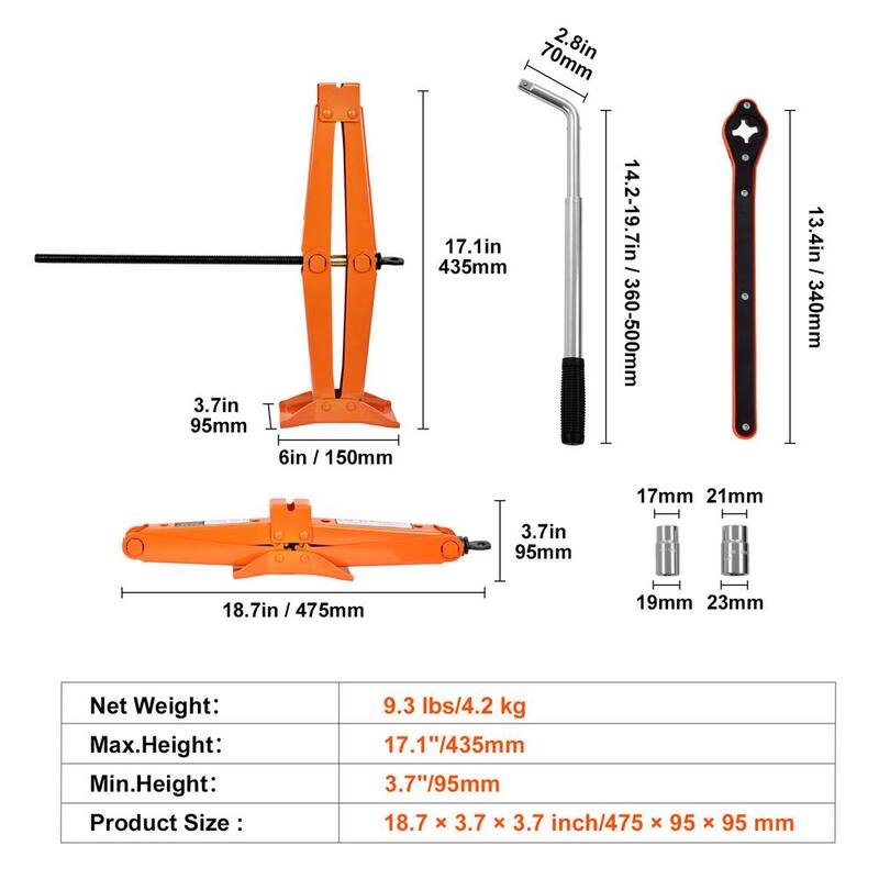 VEVOR Scissor Jack, 5512 lbs. Scissor Car Jack, 3.7 in.-17.1 in. Lifting Range Scissor Lift Jack with Ratcheting Handle - JSQJDJB155112Z9S3V0-0730