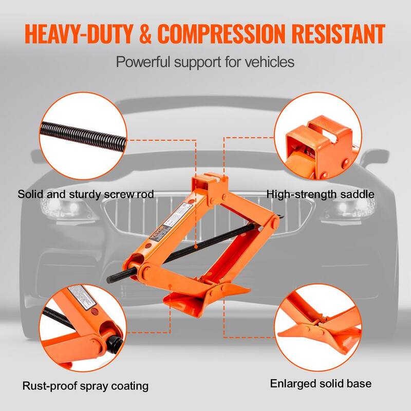 VEVOR Scissor Jack, 5512 lbs. Scissor Car Jack, 3.7 in.-17.1 in. Lifting Range Scissor Lift Jack with Ratcheting Handle - JSQJDJB155112Z9S3V0-0730