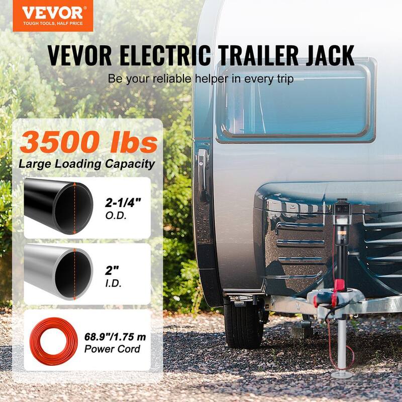 VEVOR Electric Trailer Jack 3500 lbs. Capacity Electric Tongue Jack w/Waterproof Cover for Lifting RV Trailer 9.84 - 33.85 in. - DDTCQJ3500LBS97VPV9