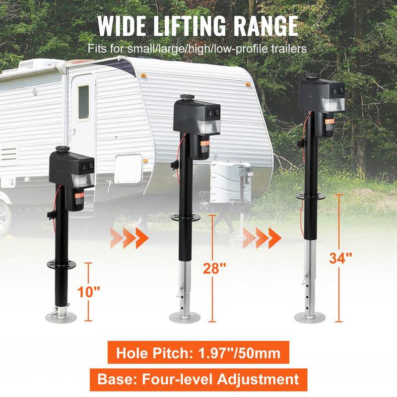VEVOR Electric Trailer Jack 3500 lbs. Capacity Electric Tongue Jack w/Waterproof Cover for Lifting RV Trailer 9.84 - 33.85 in. - DDTCQJ3500LBS97VPV9