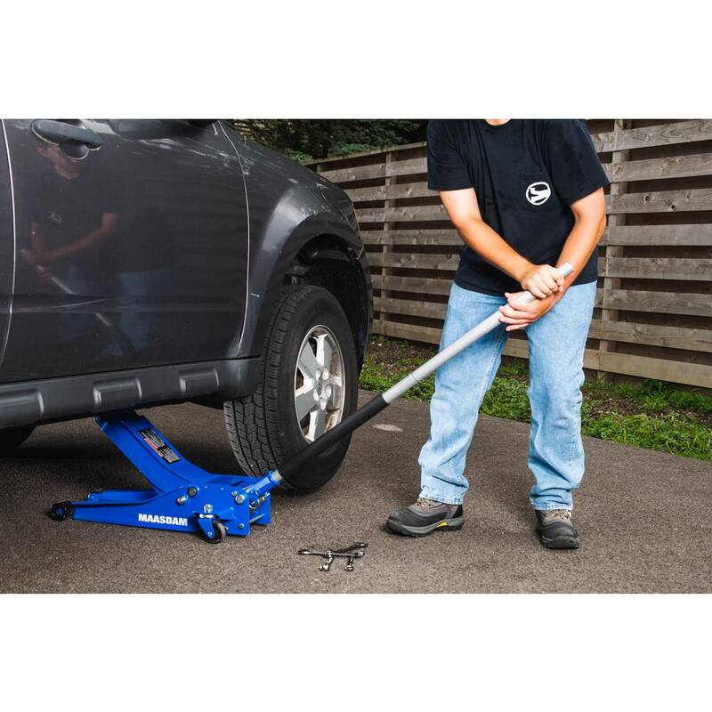 Maasdam 3-Ton Low Profile Car Jack with Quick Lift and 3-Ton Jack Stand in Blue - MPL46994124-BL-BD
