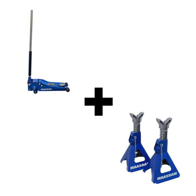 Maasdam 3-Ton Low Profile Car Jack with Quick Lift and 3-Ton Jack Stand in Blue - MPL46994124-BL-BD