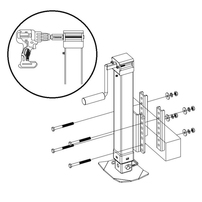 Trailer Valet Drill Powered 7,000 lb Side Bracket Mount Heavy Duty Square Drop Leg Trailer Jack with 47 inch total extension - TVJX7-S