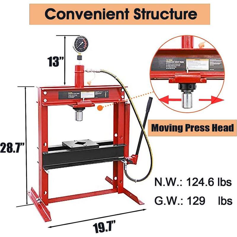 Big Red 12-Ton Low-Profile Shop Press with Stamping Plates - ATY12001R