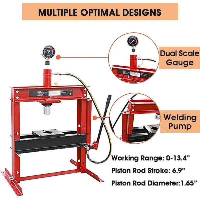 Big Red 12-Ton Low-Profile Shop Press with Stamping Plates - ATY12001R