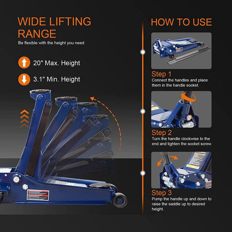 TCE 3-Ton Low-Profile Floor Jack with Dual Piston Speedy Lift, Blue - ATZ830026XU