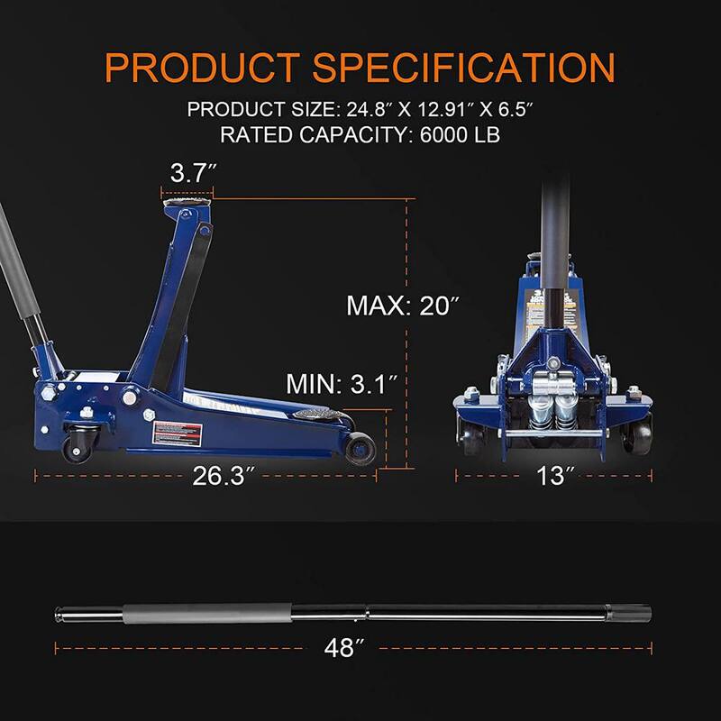 TCE 3-Ton Low-Profile Floor Jack with Dual Piston Speedy Lift, Blue - ATZ830026XU