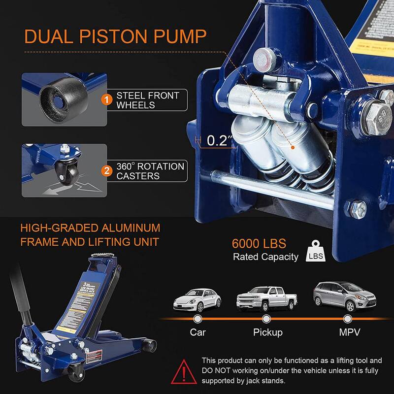TCE 3-Ton Low-Profile Floor Jack with Dual Piston Speedy Lift, Blue - ATZ830026XU