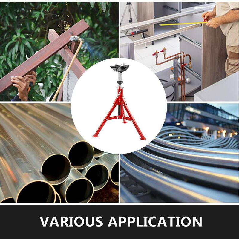 VEVOR V-Head Pipe Jack Stand 20 in. to 37 in. Height Welding Pipe Stand 1500 lbs. Load 1107C with 2-Ball Transfer Foldable Leg - JJ1107C2YTGJVX001V0