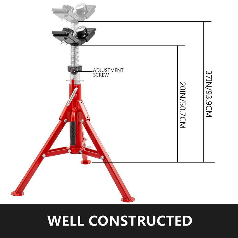 VEVOR V-Head Pipe Jack Stand 20 in. to 37 in. Height Welding Pipe Stand 1500 lbs. Load 1107C with 2-Ball Transfer Foldable Leg - JJ1107C2YTGJVX001V0