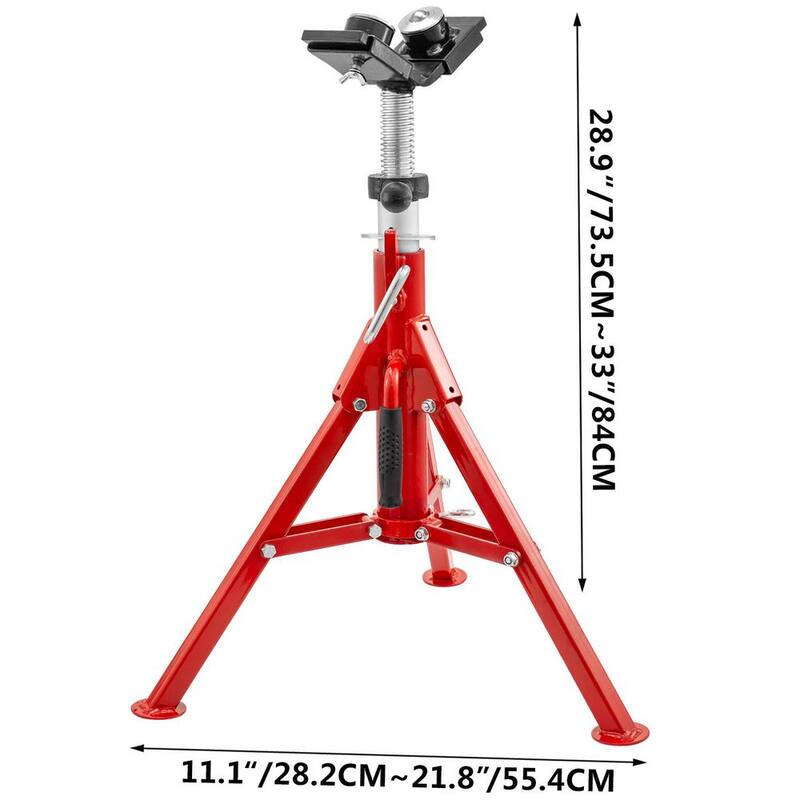 VEVOR V-Head Pipe Jack Stand 20 in. to 37 in. Height Welding Pipe Stand 1500 lbs. Load 1107C with 2-Ball Transfer Foldable Leg - JJ1107C2YTGJVX001V0