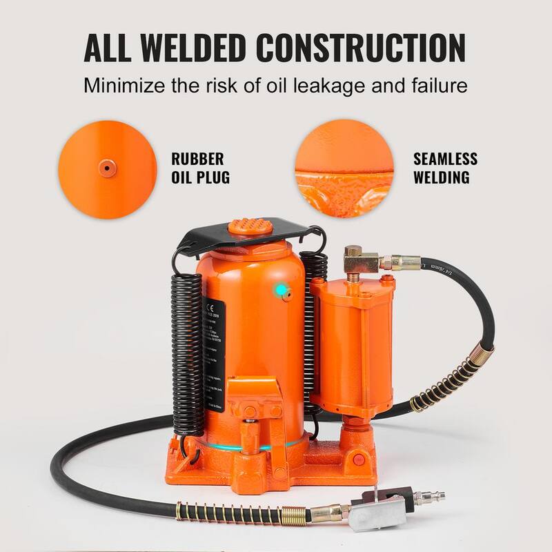 VEVOR Air Hydraulic Bottle Jack, 20 Ton/40,000 lbs. All Welded Bottle Jack, 10.4 in. -19.7 in. Lifting Range, Manual Handle - P20T10420INCHKRBMV0-0702