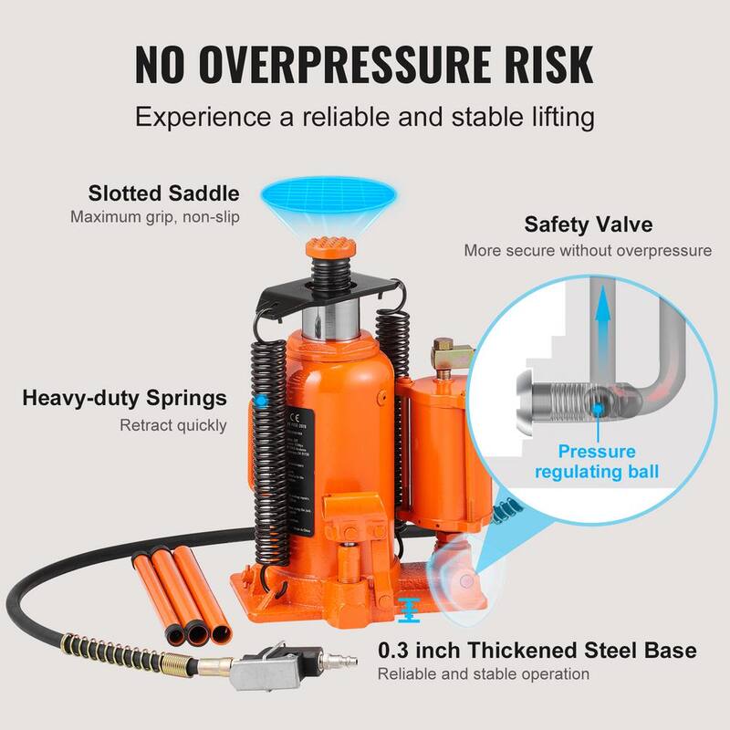 VEVOR Air Hydraulic Bottle Jack, 20 Ton/40,000 lbs. All Welded Bottle Jack, 10.4 in. -19.7 in. Lifting Range, Manual Handle - P20T10420INCHKRBMV0-0702