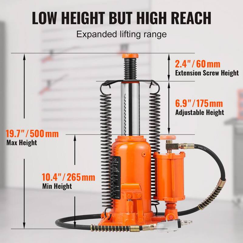VEVOR Air Hydraulic Bottle Jack, 20 Ton/40,000 lbs. All Welded Bottle Jack, 10.4 in. -19.7 in. Lifting Range, Manual Handle - P20T10420INCHKRBMV0-0702