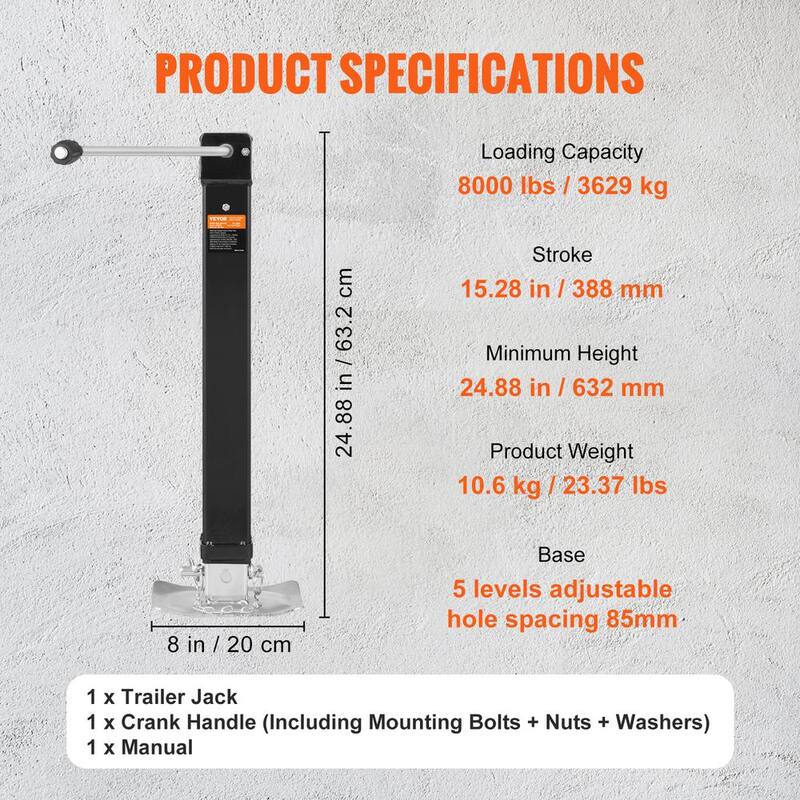 VEVOR Trailer Jack, Trailer Tongue Jack Welding-on 8000 lb. Capacity, Trailer Jack Stand with Handle for lifting RV Trailer - HJSTCQ8000LBS7XBXV0-805