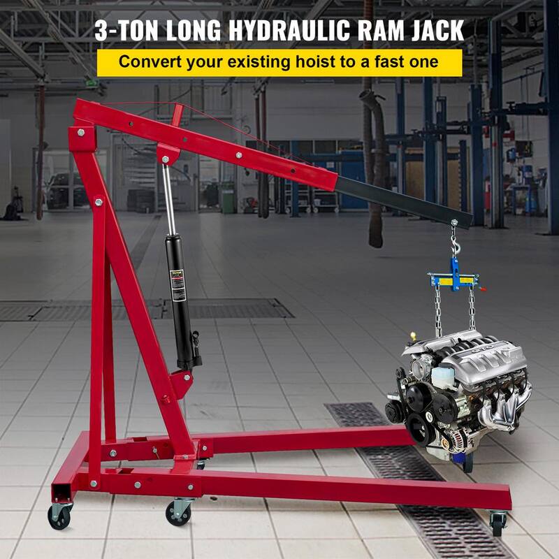 VEVOR 3-Tons 6600 lbs. Black Hydraulic Long Ram Jack Manual Cherry Picker with Single Piston Pump, Clevis Base and Handle - ZGYYQJDHSDG3T08KDV0