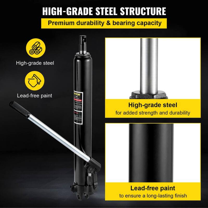 VEVOR 3-Tons 6600 lbs. Black Hydraulic Long Ram Jack Manual Cherry Picker with Single Piston Pump, Clevis Base and Handle - ZGYYQJDHSDG3T08KDV0