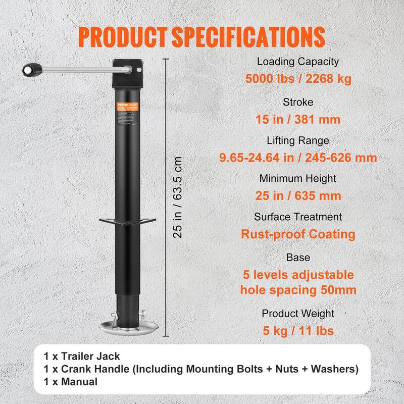 VEVOR Trailer Jack,Trailer Tongue Jack A-frame Bolt on Capacity 5000 lb.,Trailer Jack Stand with Handle for Lifting RV Trailer - XLSTCA5000LBS68FVV0-808