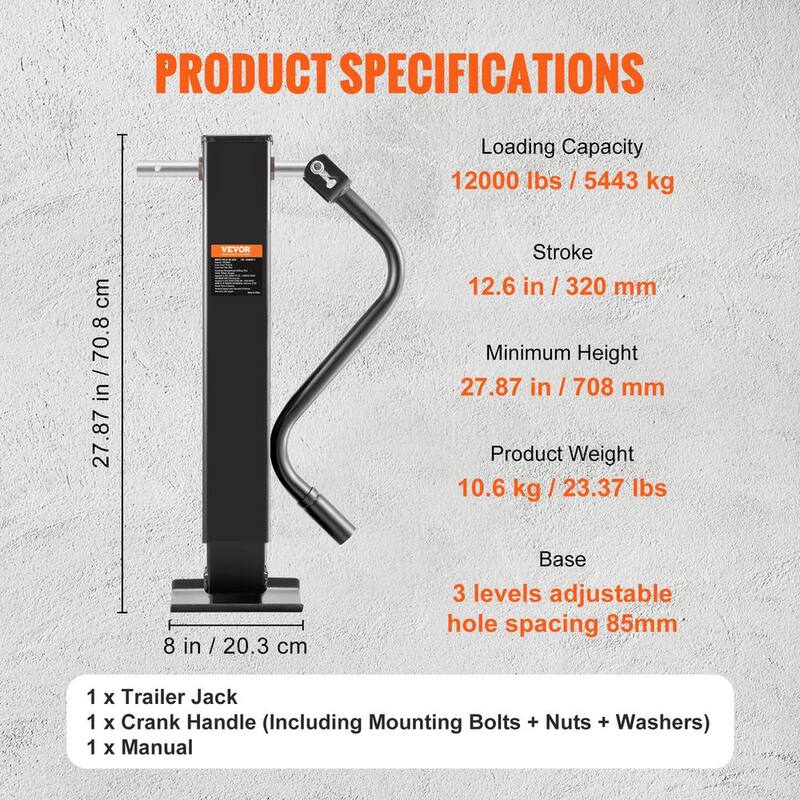 VEVOR Trailer Jack, Trailer Tongue Jack Welding-on 12000 lb. Capacity, Trailer Jack Stand with Handle for lifting RV Trailer - HJSTC12000LBS9Z4GV0-805