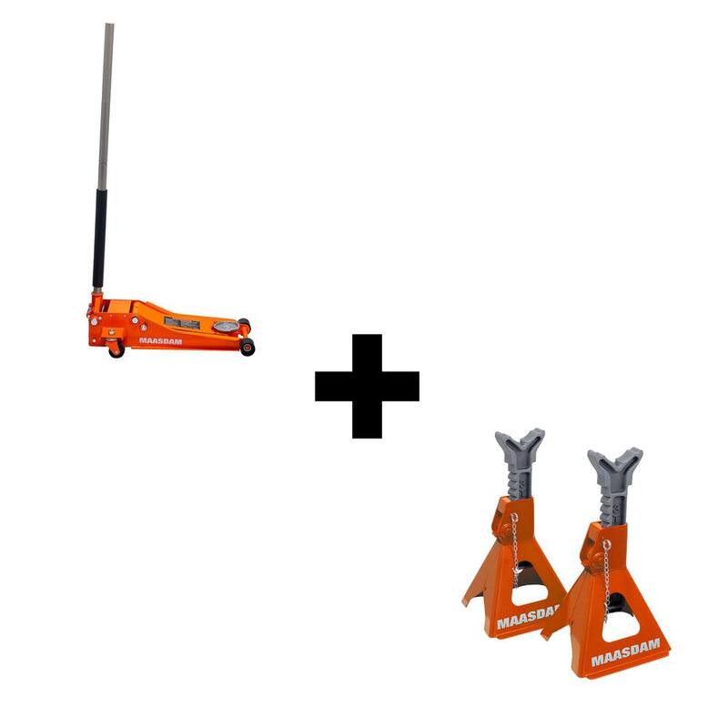 Maasdam 3-Ton Low Profile Car Jack with Quick Lift and 3-Ton Jack Stand in Orange - MPL46994124-OR-BD