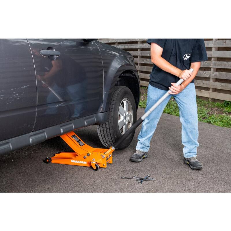 Maasdam 3-Ton Low Profile Car Jack with Quick Lift and 3-Ton Jack Stand in Orange - MPL46994124-OR-BD