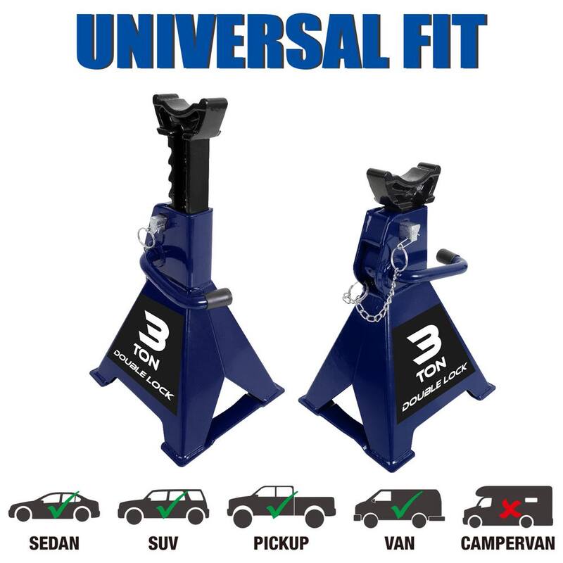 TCE 3-Ton Reinforced Double-Locking Jack Stands Pair, Blue - AT43005AU