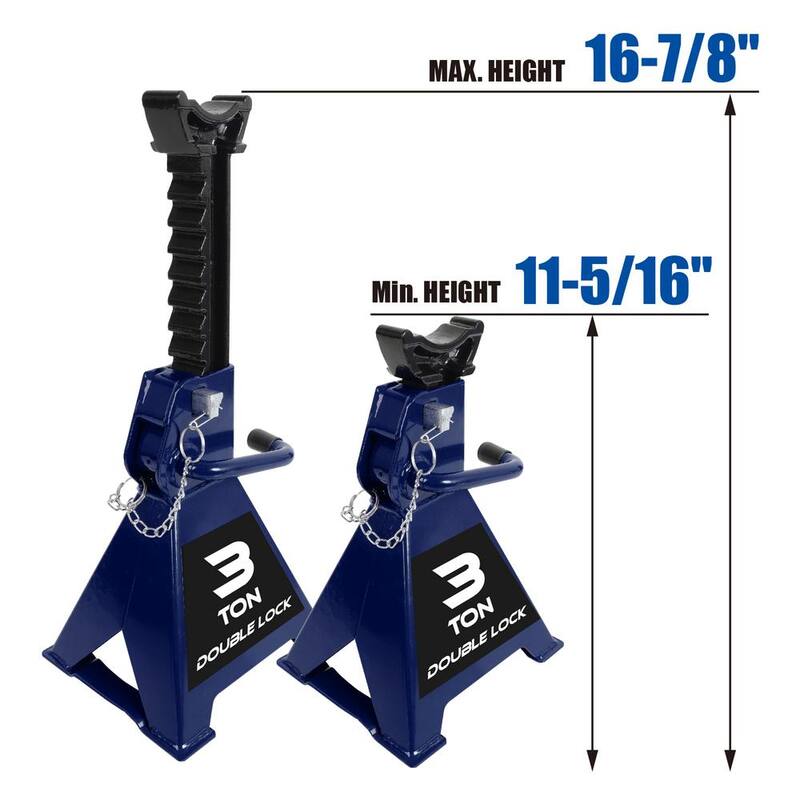 TCE 3-Ton Reinforced Double-Locking Jack Stands Pair, Blue - AT43005AU
