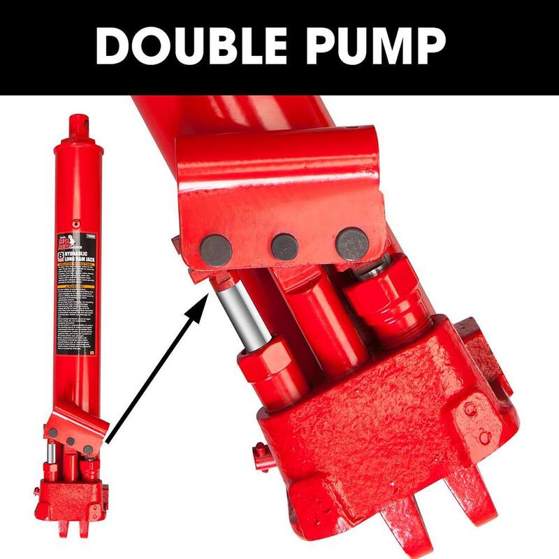 Big Red 8-Ton Long Ram Jack with Dual Piston Speedy Lift - T30808