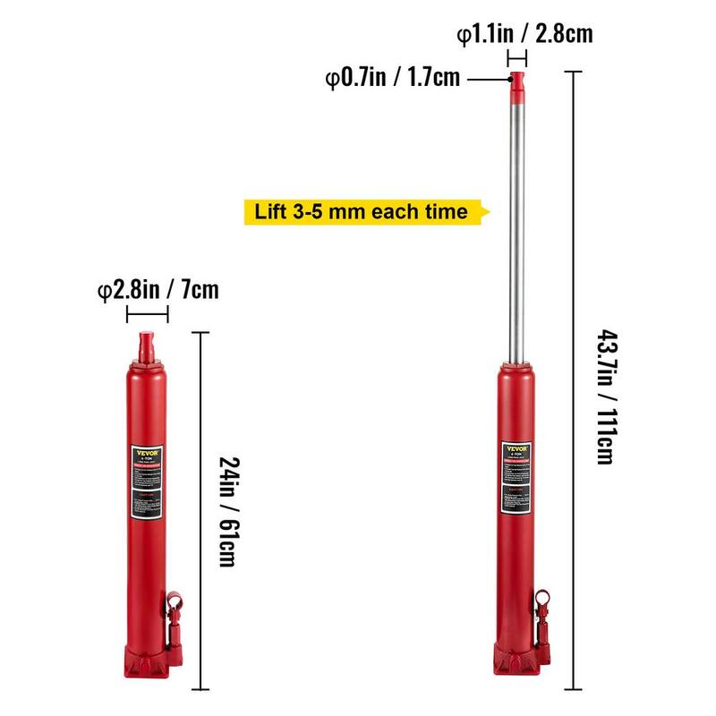 VEVOR 4-Tons 8818 lbs. Red Hydraulic Long Ram Jack Manual Cherry Picker with Single Piston Pump, Flat Base and Handle - ZGYYQJDHSDG4TJT27V0