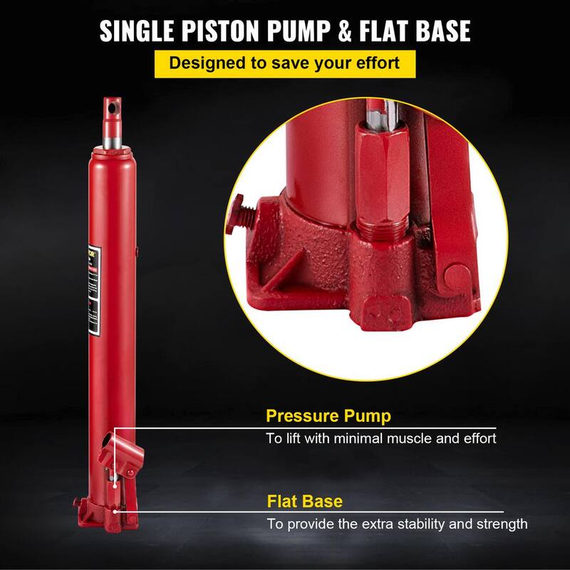 VEVOR 4-Tons 8818 lbs. Red Hydraulic Long Ram Jack Manual Cherry Picker with Single Piston Pump, Flat Base and Handle - ZGYYQJDHSDG4TJT27V0
