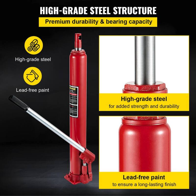 VEVOR 4-Tons 8818 lbs. Red Hydraulic Long Ram Jack Manual Cherry Picker with Single Piston Pump, Flat Base and Handle - ZGYYQJDHSDG4TJT27V0