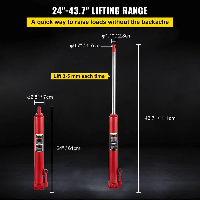 VEVOR 4-Tons 8818 lbs. Red Hydraulic Long Ram Jack Manual Cherry Picker with Single Piston Pump, Flat Base and Handle - ZGYYQJDHSDG4TJT27V0