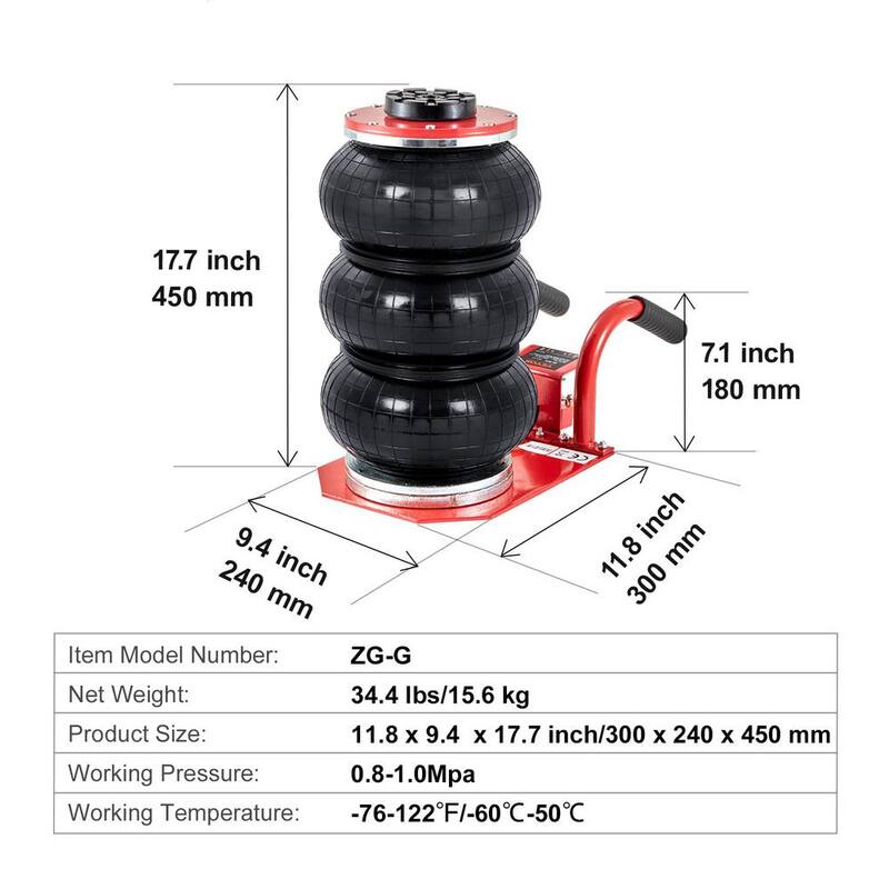 VEVOR Air Jack, 3 Ton/6600 lbs. Triple Bag Air Jack, Airbag Jack, Lift up to 17.7 in., 3-5 s Fast Lifting Pneumatic Jack, Red - QNQJDSTSDB3T6FRDFV0-0726