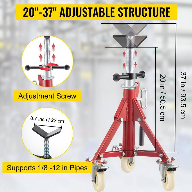 VEVOR Pipe Jack Stand w/Casters 882 lbs. V Head Pipe Stand Adjustable Height 20 in., 37 in. Folding Pipe Stands 1/8 to 12 in. - GJGJXDL1107CVICJBV0