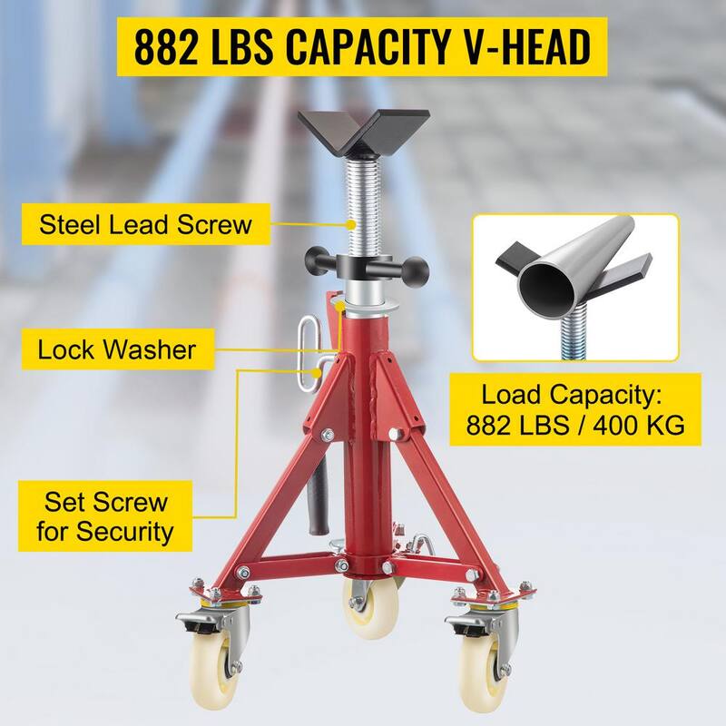 VEVOR Pipe Jack Stand w/Casters 882 lbs. V Head Pipe Stand Adjustable Height 20 in., 37 in. Folding Pipe Stands 1/8 to 12 in. - GJGJXDL1107CVICJBV0