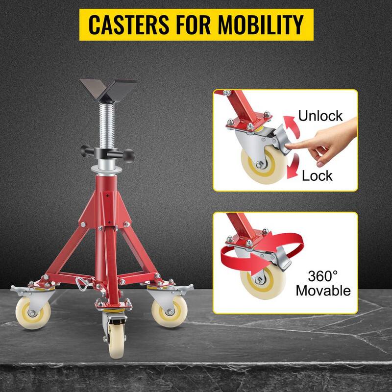 VEVOR Pipe Jack Stand w/Casters 882 lbs. V Head Pipe Stand Adjustable Height 20 in., 37 in. Folding Pipe Stands 1/8 to 12 in. - GJGJXDL1107CVICJBV0