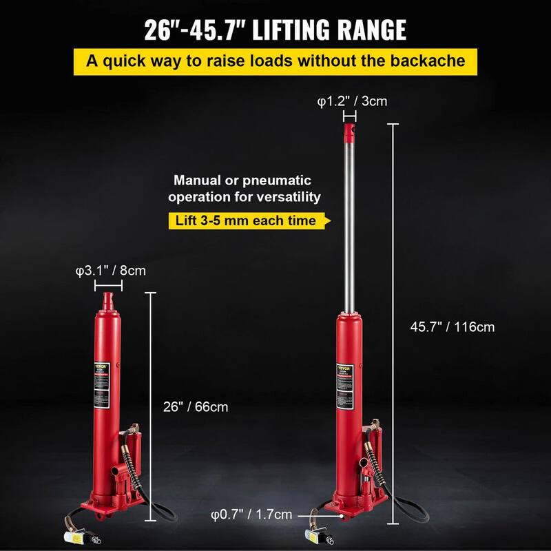 VEVOR 8-Ton 17363 lbs. Hydraulic Long Ram Jack Manual Engine Lift Hoist with Single Piston Pump, Base, Handle for Garage Shop - ZGQDYYQJDHS8TS6KBV0
