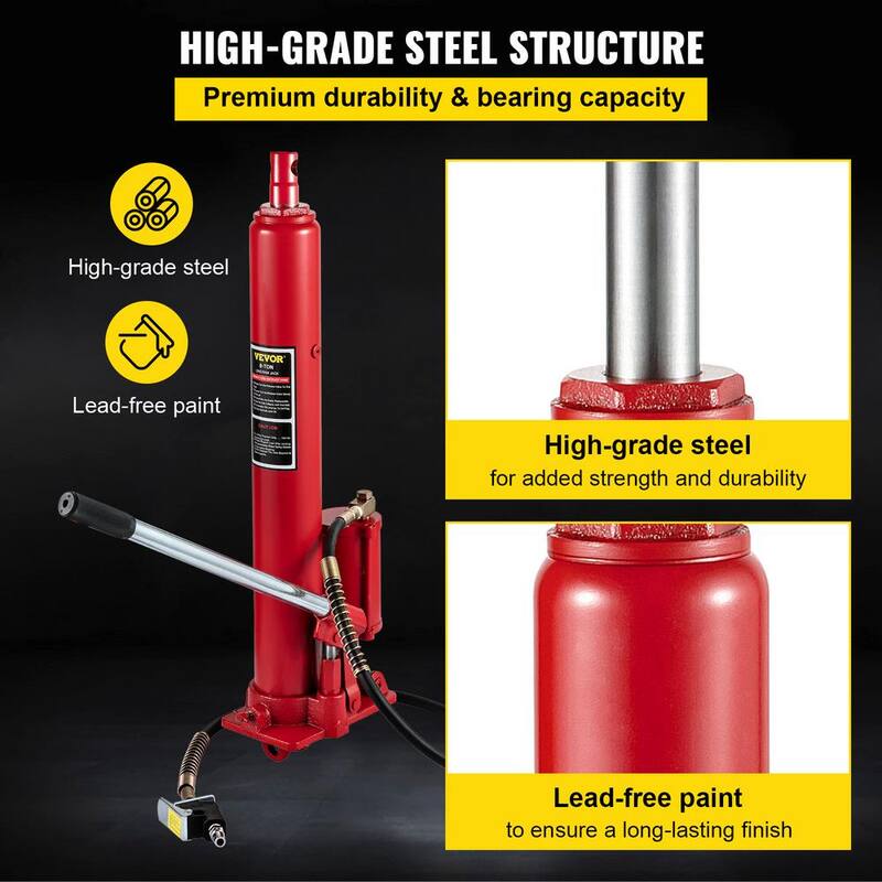 VEVOR 8-Ton 17363 lbs. Hydraulic Long Ram Jack Manual Engine Lift Hoist with Single Piston Pump, Base, Handle for Garage Shop - ZGQDYYQJDHS8TS6KBV0
