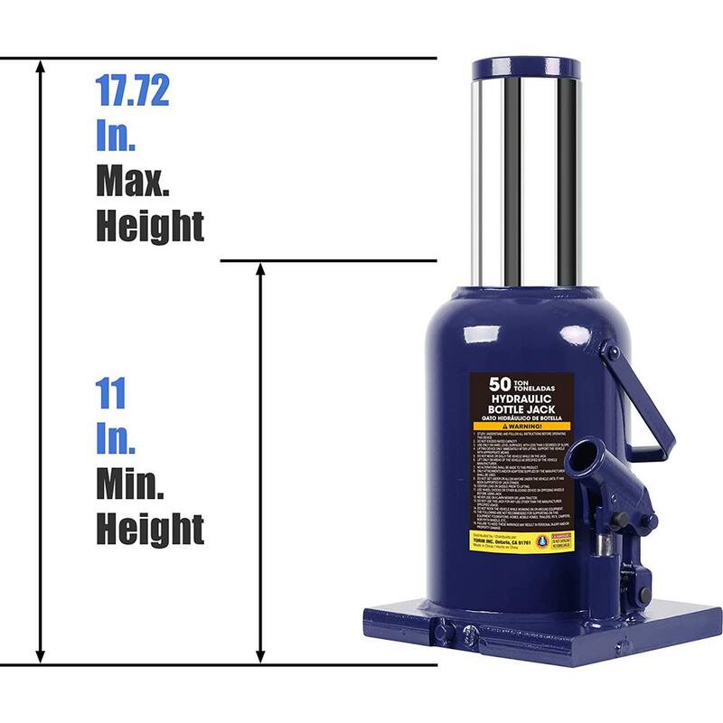 TCE 50-Ton Heavy-Duty Welded Hydraulic Bottle Jack, Blue - AT95007U