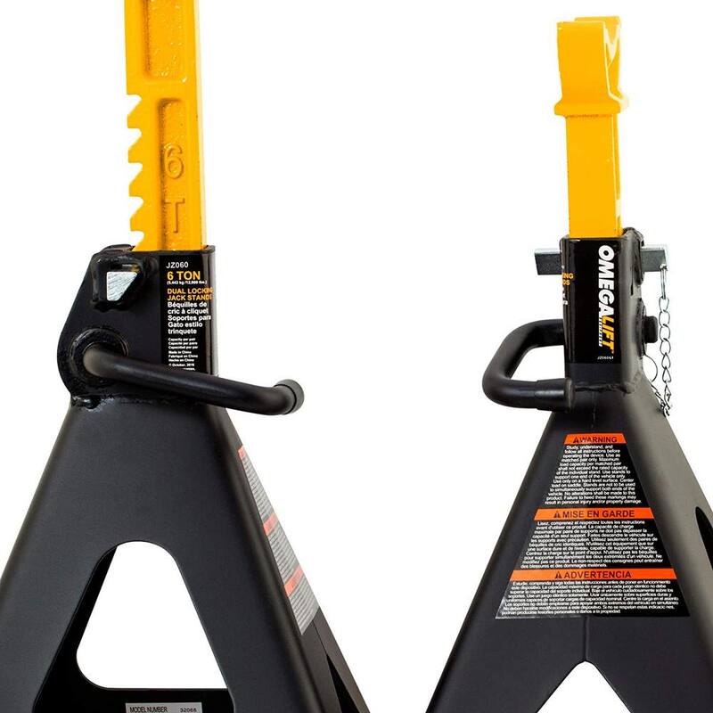 Omega Lift 6-Ton Jack Stands Pair - Double Locking Pins - Handle Lock and Mobility Pin for Auto Repair Shop with Extra Safety - JZ060