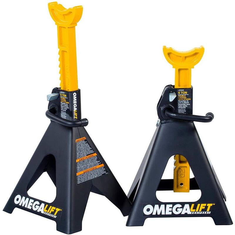 Omega Lift 6-Ton Jack Stands Pair - Double Locking Pins - Handle Lock and Mobility Pin for Auto Repair Shop with Extra Safety - JZ060