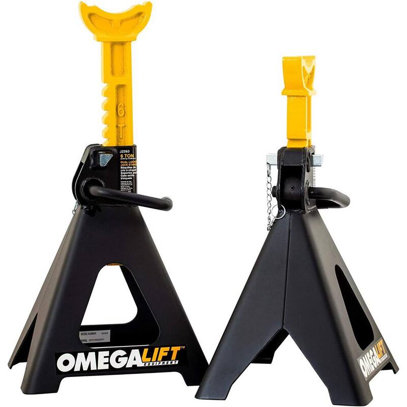 Omega Lift 6-Ton Jack Stands Pair - Double Locking Pins - Handle Lock and Mobility Pin for Auto Repair Shop with Extra Safety - JZ060
