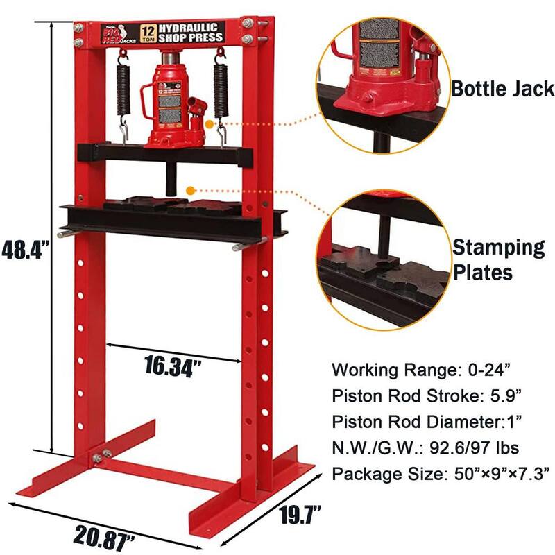 Big Red 12-Ton Shop Press with Stamping Plates - T51201