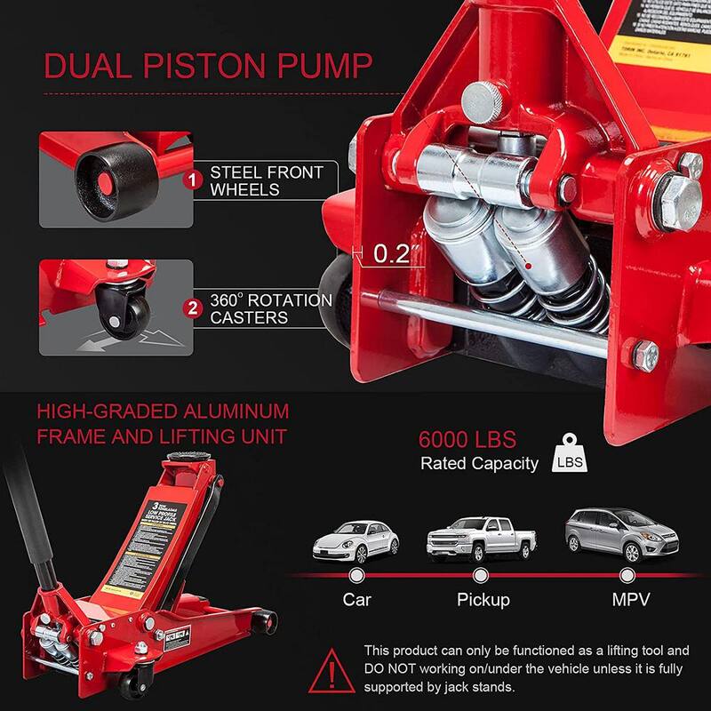 Big Red 3-Ton Low-Profile Floor Jack with Dual Piston Speedy Lift - ATZ729915XR