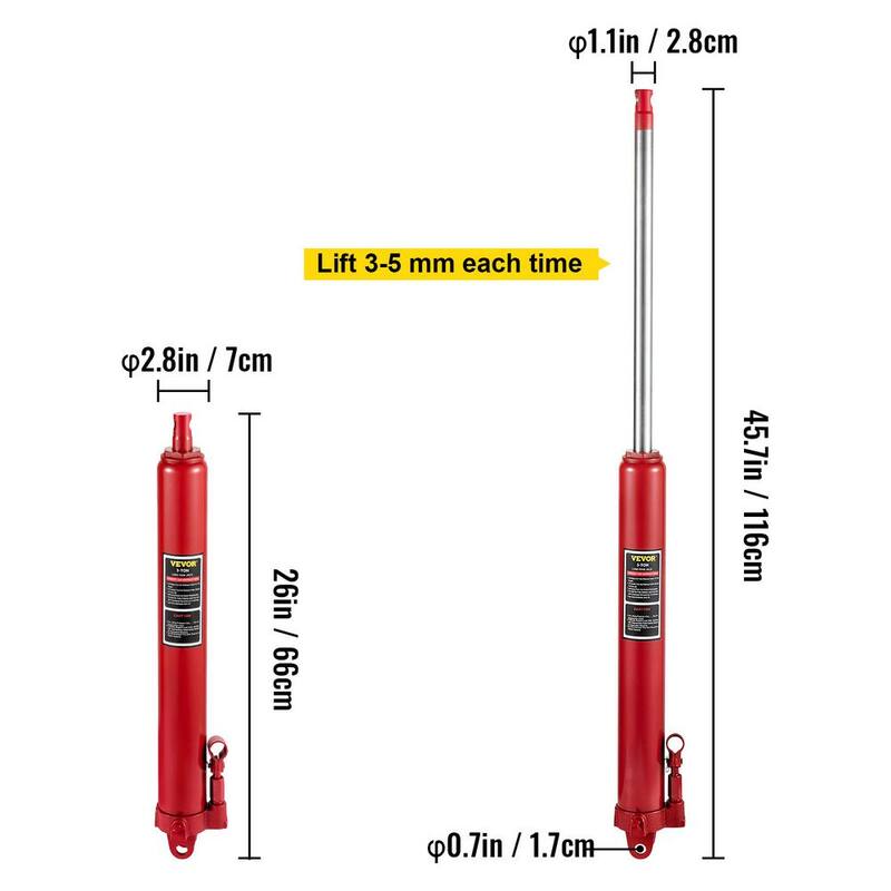 VEVOR 3-Tons 6600 lbs. Red Hydraulic Long Ram Jack Manual Cherry Picker with Single Piston Pump, Clevis Base and Handle - ZGYYQJDHSDG3TIWREV0