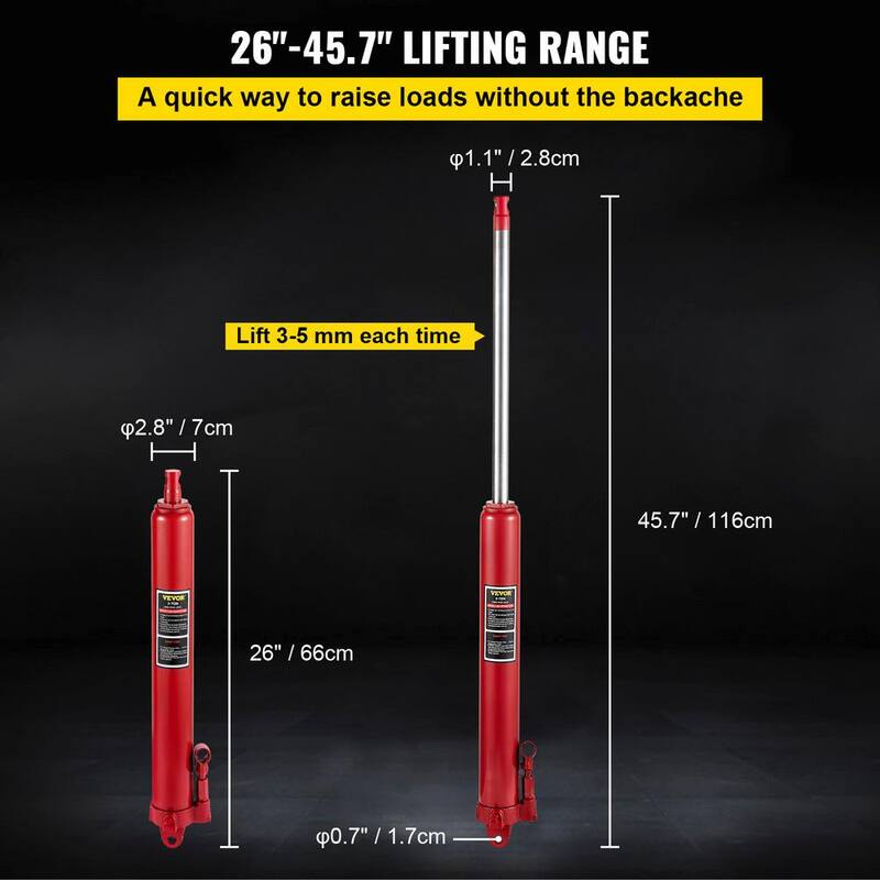 VEVOR 3-Tons 6600 lbs. Red Hydraulic Long Ram Jack Manual Cherry Picker with Single Piston Pump, Clevis Base and Handle - ZGYYQJDHSDG3TIWREV0