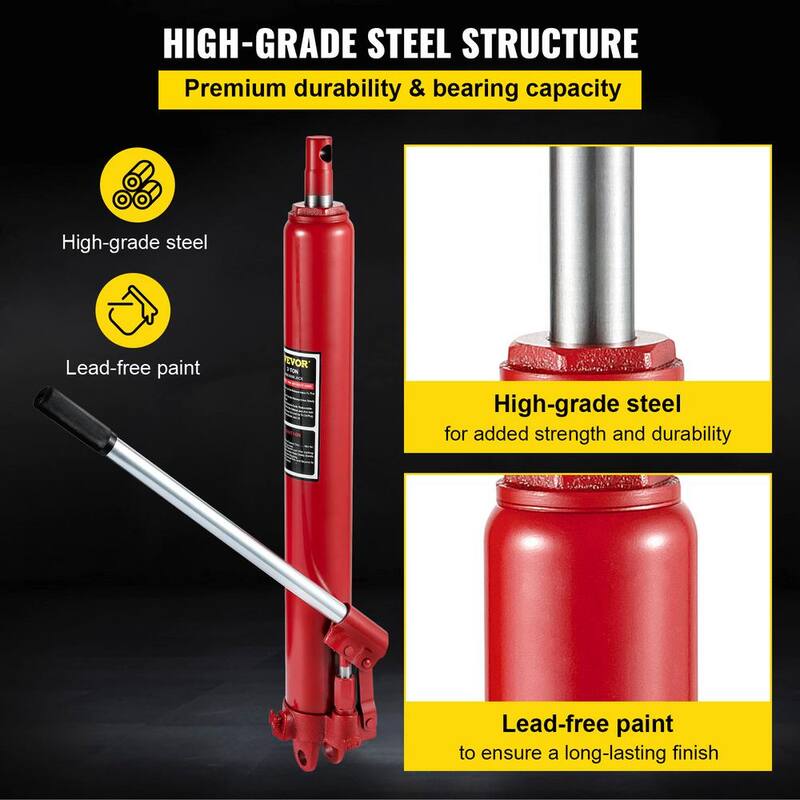 VEVOR 3-Tons 6600 lbs. Red Hydraulic Long Ram Jack Manual Cherry Picker with Single Piston Pump, Clevis Base and Handle - ZGYYQJDHSDG3TIWREV0